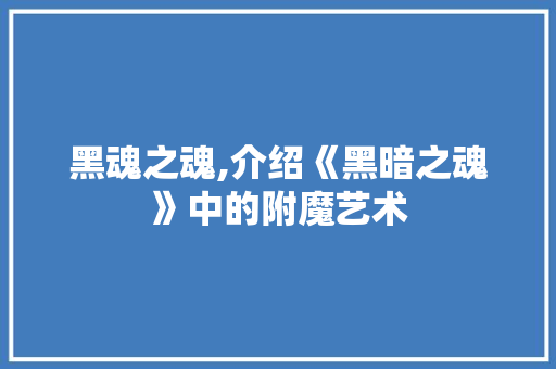 黑魂之魂,介绍《黑暗之魂》中的附魔艺术