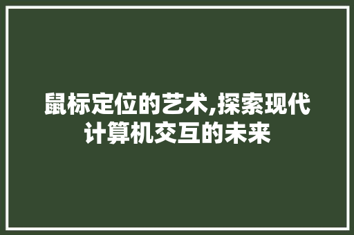 鼠标定位的艺术,探索现代计算机交互的未来 网络技术
