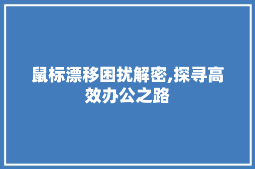 鼠标漂移困扰解密,探寻高效办公之路 电脑故障维修