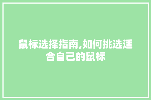鼠标选择指南,如何挑选适合自己的鼠标