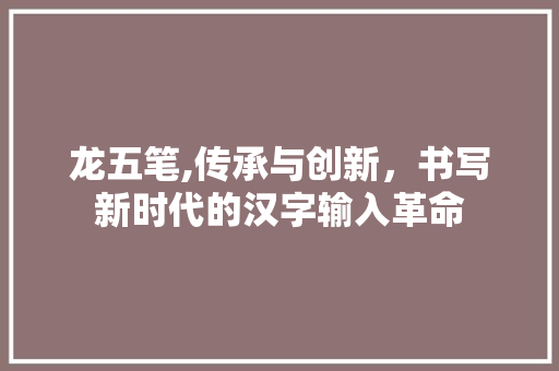 龙五笔,传承与创新，书写新时代的汉字输入革命 电脑基础