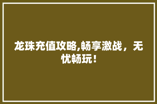 龙珠充值攻略,畅享激战，无忧畅玩！ 电脑故障维修