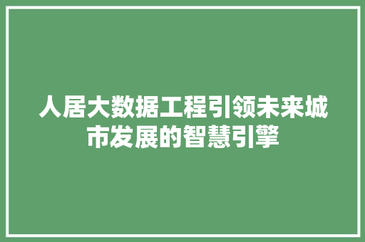 人居大数据工程引领未来城市发展的智慧引擎