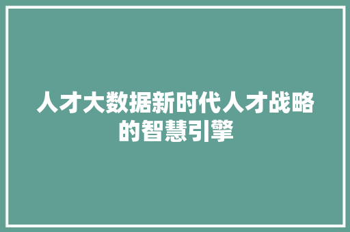人才大数据新时代人才战略的智慧引擎 电脑故障维修 人才大数据新时代人才战略的智慧引擎 电脑故障维修
