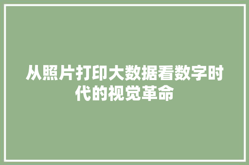 从照片打印大数据看数字时代的视觉革命 网络技术