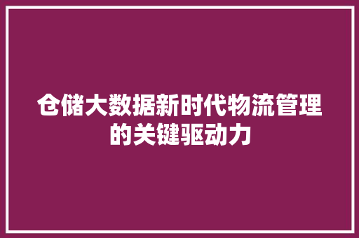 仓储大数据新时代物流管理的关键驱动力 电脑基础