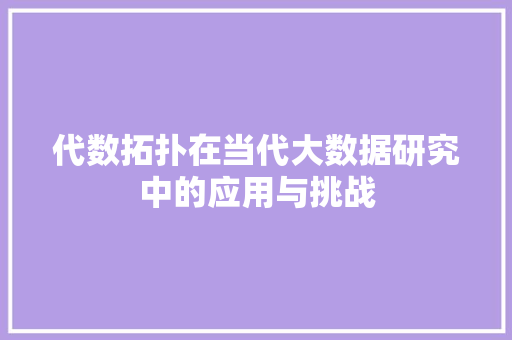 代数拓扑在当代大数据研究中的应用与挑战 操作系统