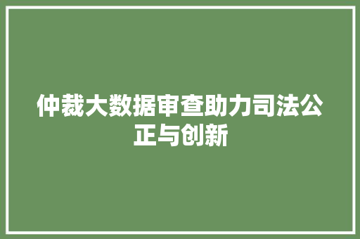 仲裁大数据审查助力司法公正与创新