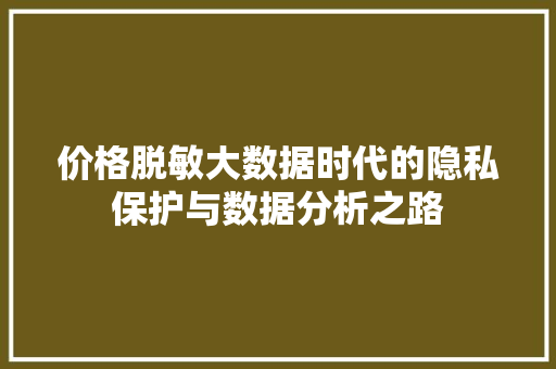 价格脱敏大数据时代的隐私保护与数据分析之路 操作系统 价格脱敏大数据时代的隐私保护与数据分析之路 操作系统