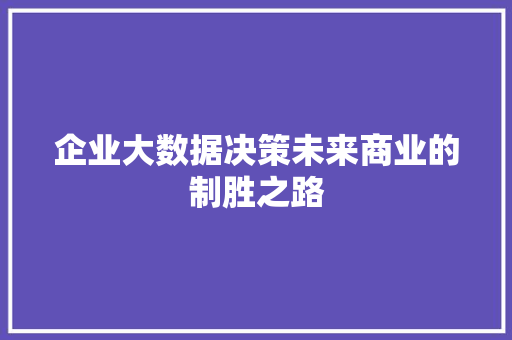 企业大数据决策未来商业的制胜之路 电脑配置
