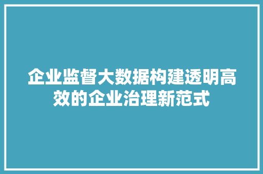 企业监督大数据构建透明高效的企业治理新范式