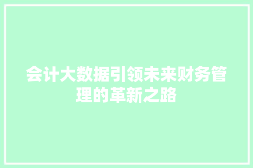 会计大数据引领未来财务管理的革新之路 电脑基础