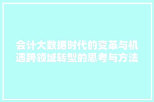 会计大数据时代的变革与机遇跨领域转型的思考与方法 电脑基础