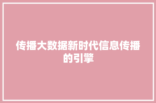 传播大数据新时代信息传播的引擎