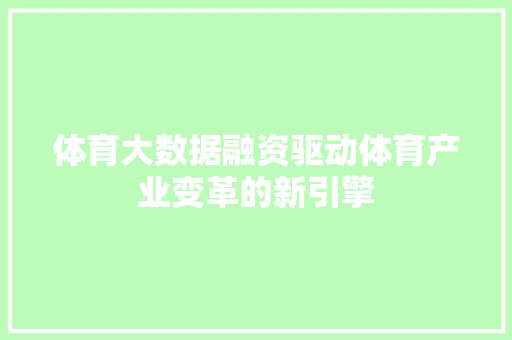 体育大数据融资驱动体育产业变革的新引擎