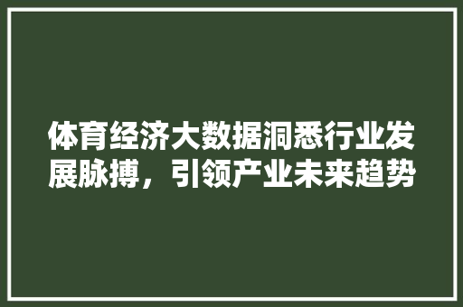 体育经济大数据洞悉行业发展脉搏，引领产业未来趋势