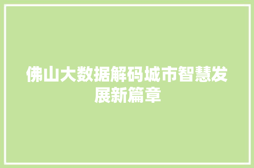 佛山大数据解码城市智慧发展新篇章