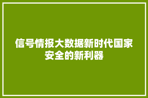 信号情报大数据新时代国家安全的新利器