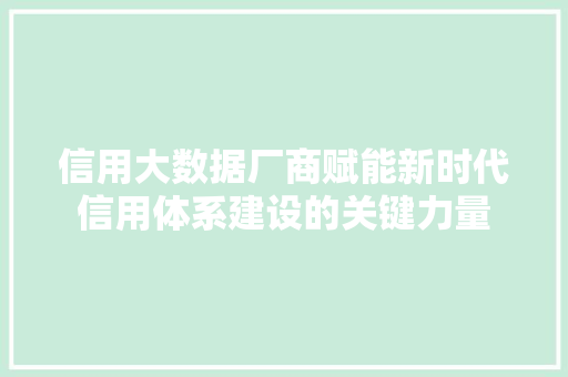 信用大数据厂商赋能新时代信用体系建设的关键力量