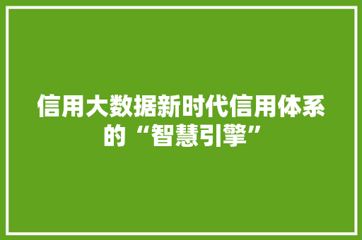 信用大数据新时代信用体系的“智慧引擎” 电脑基础 信用大数据新时代信用体系的“智慧引擎” 电脑基础