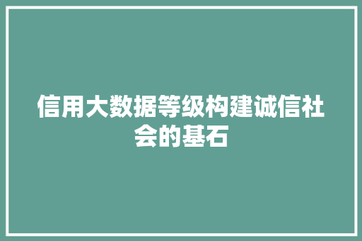 信用大数据等级构建诚信社会的基石