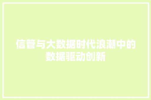 信管与大数据时代浪潮中的数据驱动创新