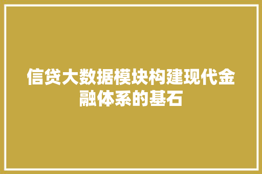 信贷大数据模块构建现代金融体系的基石