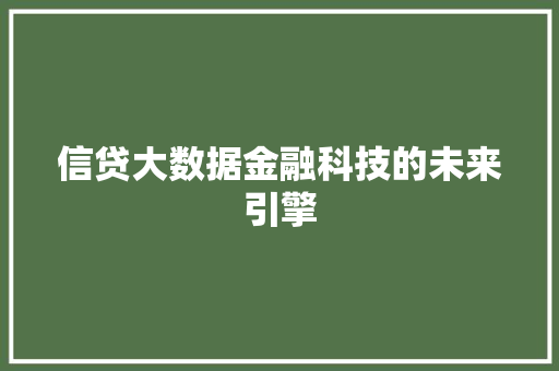 信贷大数据金融科技的未来引擎 网络技术