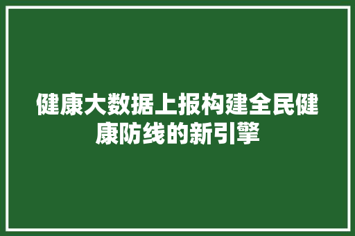 健康大数据上报构建全民健康防线的新引擎 编程语言