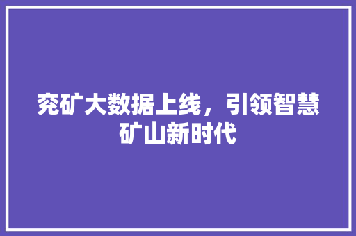 兖矿大数据上线，引领智慧矿山新时代