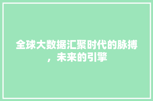 全球大数据汇聚时代的脉搏，未来的引擎 电脑故障维修