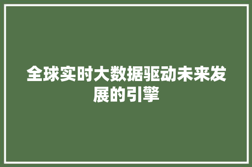 全球实时大数据驱动未来发展的引擎 全球实时大数据驱动未来发展的引擎