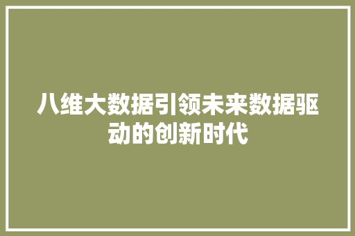 八维大数据引领未来数据驱动的创新时代