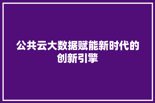 公共云大数据赋能新时代的创新引擎