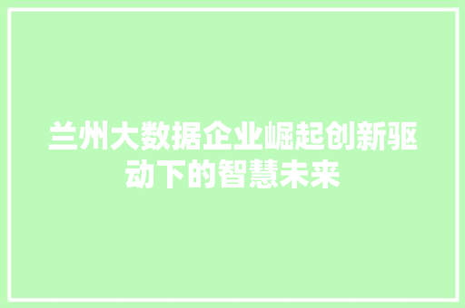 兰州大数据企业崛起创新驱动下的智慧未来 操作系统
