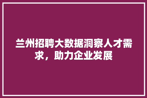 兰州招聘大数据洞察人才需求，助力企业发展