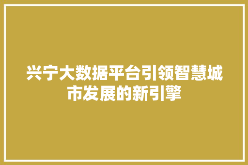 兴宁大数据平台引领智慧城市发展的新引擎