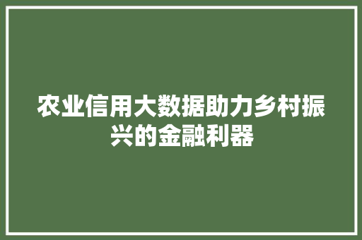 农业信用大数据助力乡村振兴的金融利器