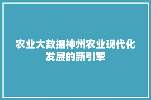 农业大数据神州农业现代化发展的新引擎