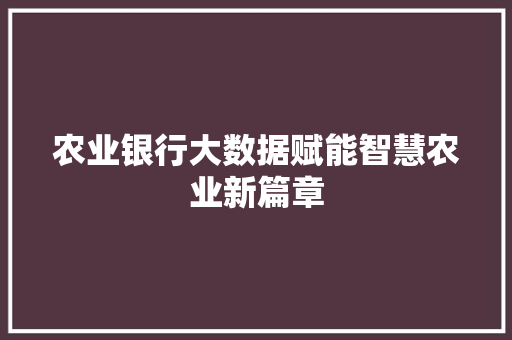 农业银行大数据赋能智慧农业新篇章 编程语言