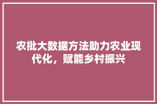 农批大数据方法助力农业现代化，赋能乡村振兴 电脑配置