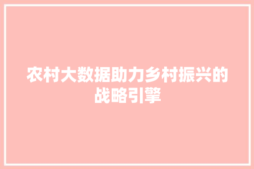 农村大数据助力乡村振兴的战略引擎 编程语言