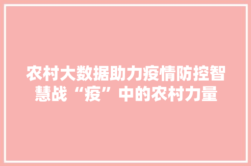 农村大数据助力疫情防控智慧战“疫”中的农村力量 电脑配置
