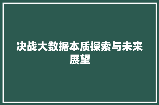 决战大数据本质探索与未来展望