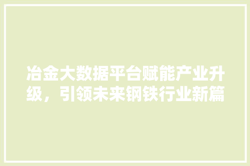 冶金大数据平台赋能产业升级，引领未来钢铁行业新篇章