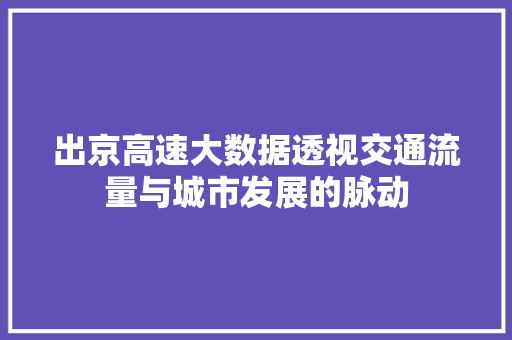 出京高速大数据透视交通流量与城市发展的脉动
