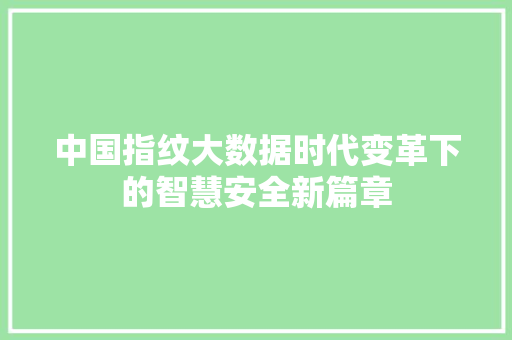 中国指纹大数据时代变革下的智慧安全新篇章 电脑基础