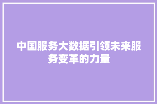 中国服务大数据引领未来服务变革的力量 操作系统 中国服务大数据引领未来服务变革的力量 操作系统