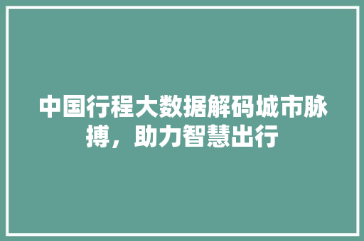中国行程大数据解码城市脉搏，助力智慧出行