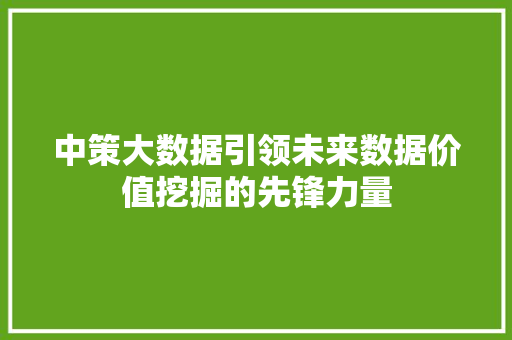 中策大数据引领未来数据价值挖掘的先锋力量